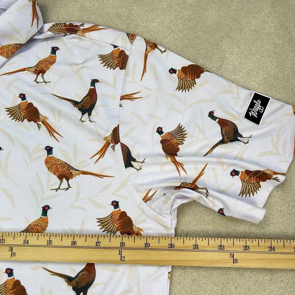 Waggle Polo Shirt Mens Med The Flush Pheasants Print Golf Stretch Performance - Picture 5 of 6